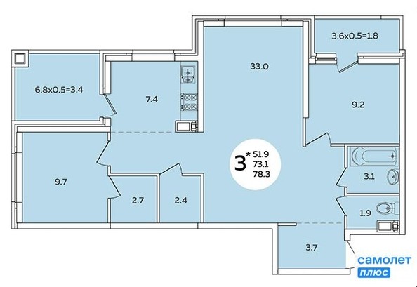 
   Продам 3-комнатную, 78.3 м², Адмирала Пустошкина б-р, 11

. Фото 5.