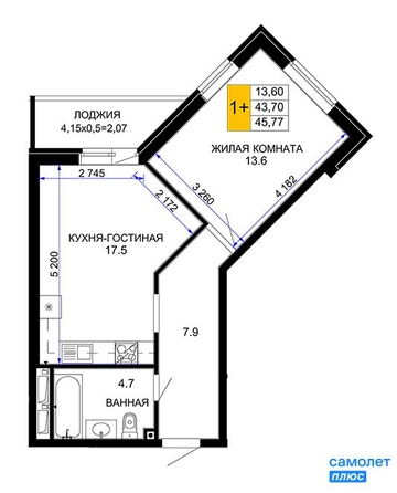 
   Продам 1-комнатную, 45.77 м², Сегодня, литер 2

. Фото 2.