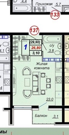 
   Продам 1-комнатную, 29.9 м², Российская ул, уч12

. Фото 8.