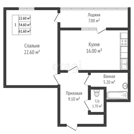 
   Продам 1-комнатную, 54.6 м², Черкасская ул, 95

. Фото 27.