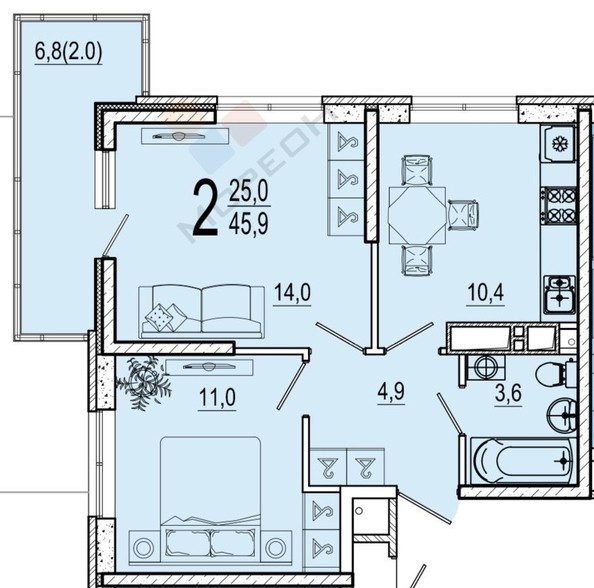 
   Продам 2-комнатную, 51.9 м², Конгрессная ул, 41 к1

. Фото 8.