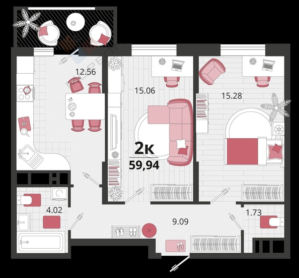 
   Продам 2-комнатную, 59.94 м², Родные просторы, литера 25

. Фото 8.