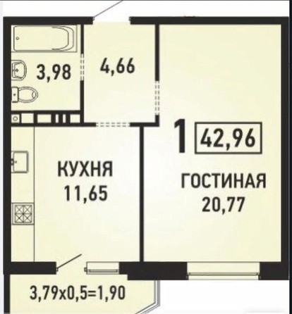 
   Продам 1-комнатную, 42.96 м², Героя Николая Шевелёва ул, 2

. Фото 7.