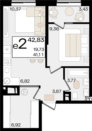 
   Продам 2-комнатную, 42.83 м², Патрики, литер 1.1

. Фото 2.