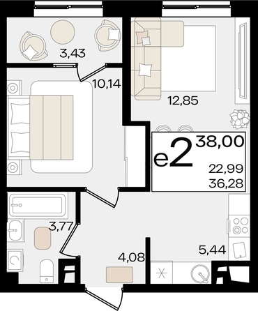 
   Продам 2-комнатную, 38 м², Патрики, литер 1.1

. Фото 2.