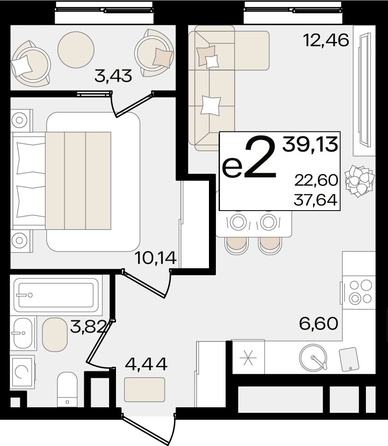 
   Продам 2-комнатную, 39.13 м², Патрики, литер 1.1

. Фото 2.