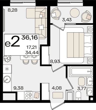 
   Продам 2-комнатную, 36.16 м², Патрики, литер 1.4

. Фото 2.