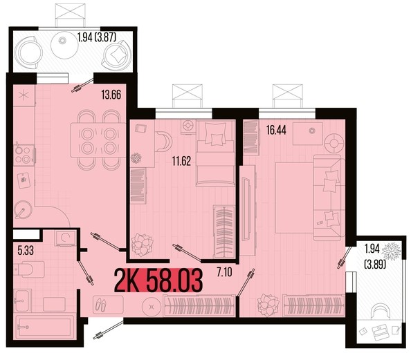 
   Продам 2-комнатную, 58.03 м², Цветной бульвар, литер 2

. Фото 4.