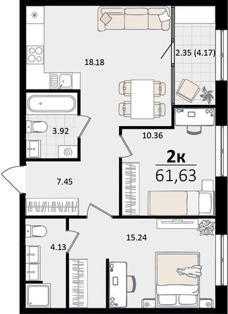 
   Продам 2-комнатную, 61.63 м², Патрики, литер 5.1

. Фото 4.