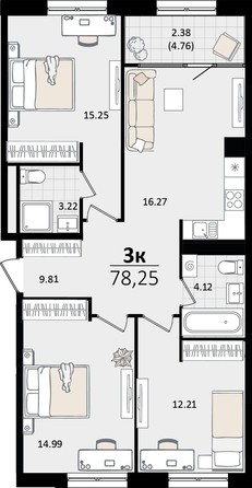 
   Продам 3-комнатную, 78.25 м², Патрики, литер 5.1

. Фото 4.