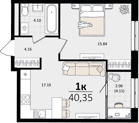 
   Продам 1-комнатную, 40.35 м², Патрики, литер 2

. Фото 4.