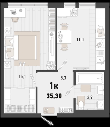 
   Продам 1-комнатную, 35.3 м², Барса, 2В литер

. Фото 2.