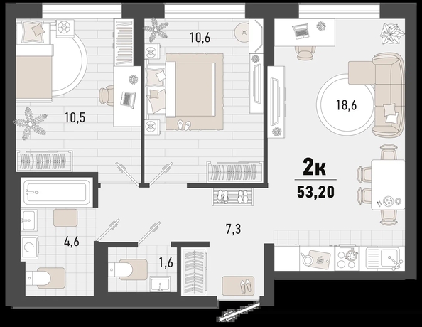 
   Продам 2-комнатную, 53.2 м², Барса, 3В литер

. Фото 1.