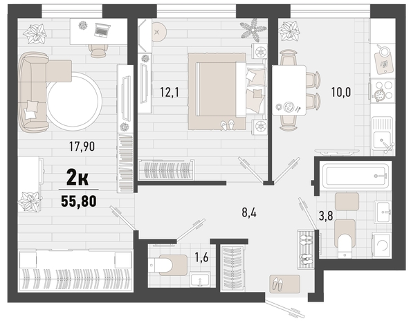 
   Продам 2-комнатную, 55.8 м², Барса, 3В литер

. Фото 1.