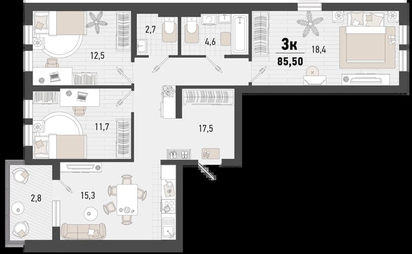 
   Продам 3-комнатную, 85.5 м², Барса, 3В литер

. Фото 1.