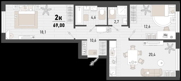 
   Продам 2-комнатную, 69 м², Барса, 4В литер

. Фото 1.