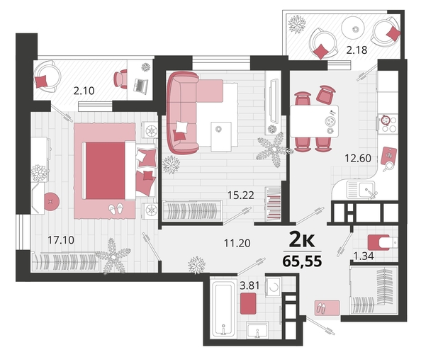 
   Продам 2-комнатную, 65.55 м², Родные просторы, литера 23

. Фото 8.