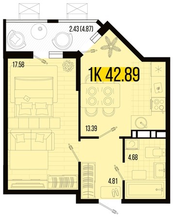 
   Продам 1-комнатную, 42.89 м², Цветной бульвар, литер 2

. Фото 4.