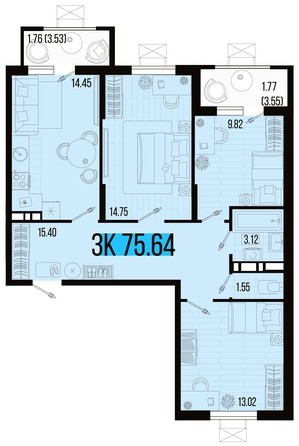 
   Продам 3-комнатную, 75.64 м², Цветной бульвар, литер 3

. Фото 4.