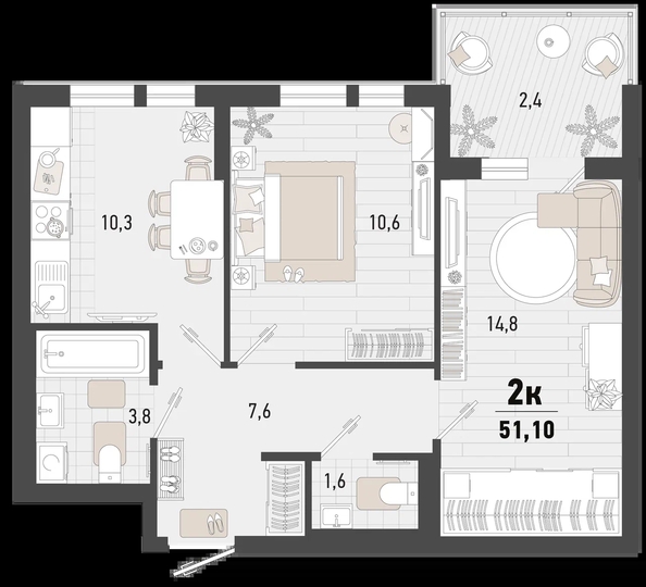 
   Продам 2-комнатную, 51.1 м², Барса, 3В литер

. Фото 1.