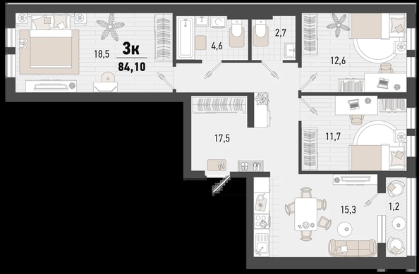 
   Продам 3-комнатную, 84.1 м², Барса, 4В литер

. Фото 1.