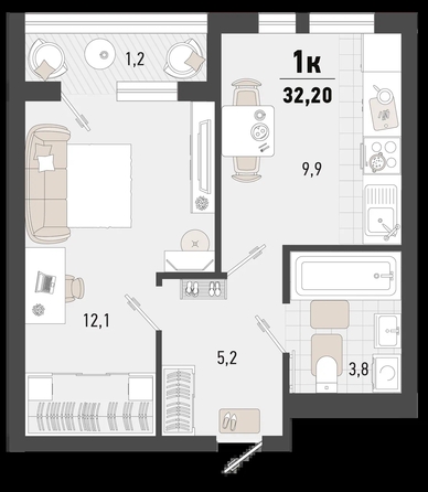 
   Продам 1-комнатную, 32.2 м², Барса, 3В литер

. Фото 2.