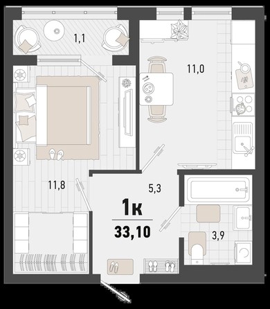 
   Продам 1-комнатную, 33.1 м², Барса, 1В литер

. Фото 1.