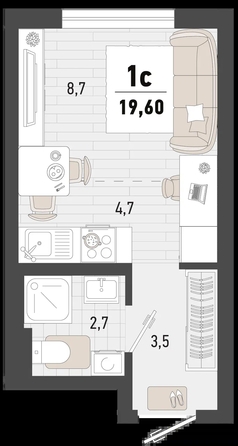 
   Продам 1-комнатную, 19.6 м², Барса, 3В литер

. Фото 1.