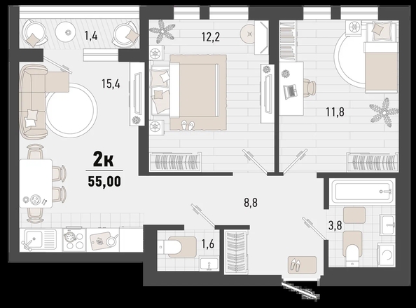 
   Продам 2-комнатную, 55 м², Барса, 4В литер

. Фото 2.