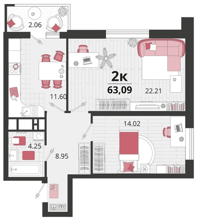 
   Продам 2-комнатную, 63.09 м², Родные просторы, литера 23

. Фото 7.