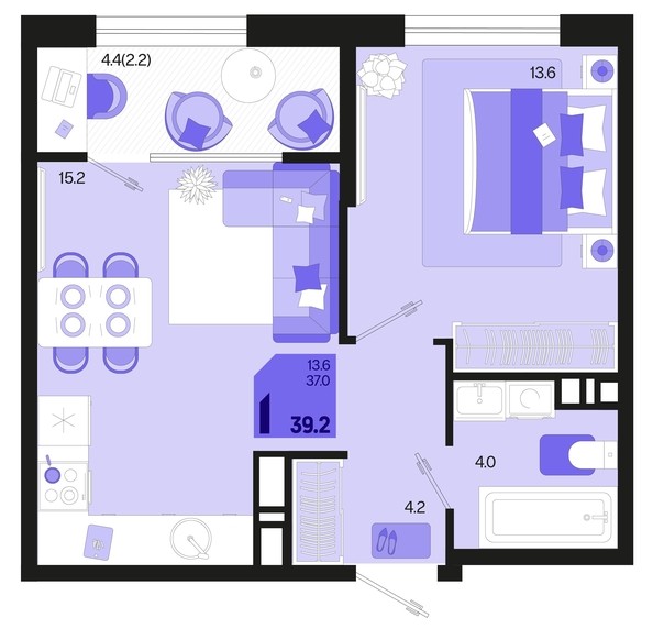 
   Продам 2-комнатную, 65.8 м², Первое место, квартал 1.3, литер 2

. Фото 1.