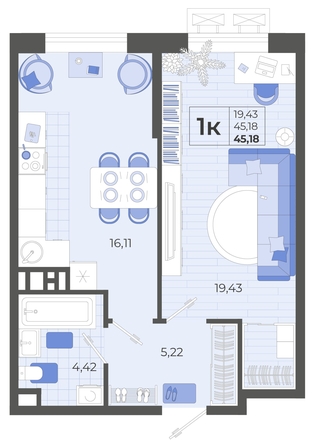 
   Продам 1-комнатную, 45.18 м², Высочество, литера 2

. Фото 8.