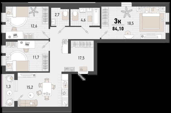 
   Продам 3-комнатную, 84.1 м², Барса, 4В литер

. Фото 7.