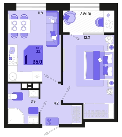 
   Продам 1-комнатную, 35 м², Первое место, квартал 1.2, литер 1

. Фото 1.