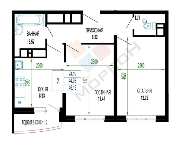 
   Продам 2-комнатную, 45 м², Петра Метальникова ул, 36

. Фото 9.