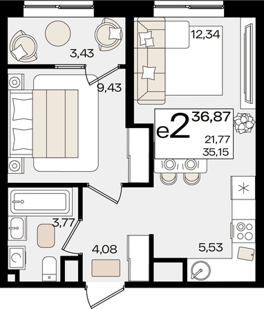 
   Продам 2-комнатную, 36.87 м², Патрики, литер 1.5

. Фото 8.