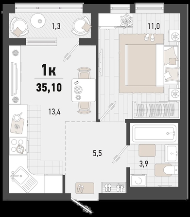 
   Продам 1-комнатную, 35.1 м², Барса, 1В литер

. Фото 1.