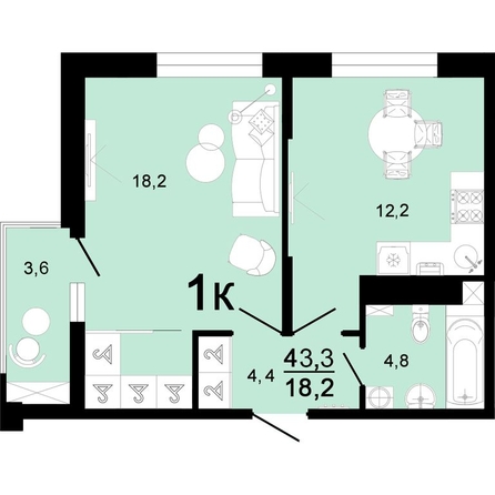 
   Продам 1-комнатную, 43.3 м², Ярославского ул, 111А

. Фото 1.