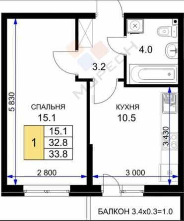 
   Продам 1-комнатную, 33.3 м², Героя Ростовского ул, 8к3

. Фото 9.