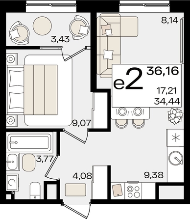 
   Продам 2-комнатную, 36.16 м², Патрики, литер 1.4

. Фото 7.