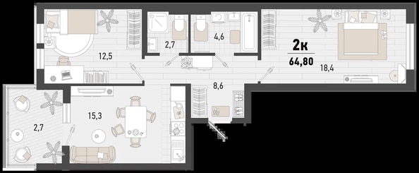 
   Продам 2-комнатную, 64.8 м², Барса, 3В литер

. Фото 12.