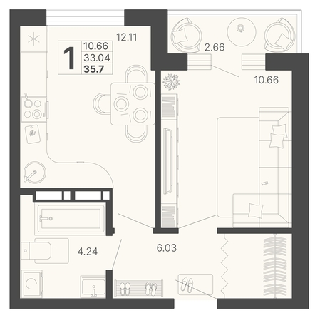 
   Продам 1-комнатную, 34.37 м², Светский лес, литер 4

. Фото 1.