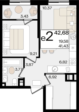 
   Продам 2-комнатную, 42.68 м², Патрики, литер 1.1

. Фото 8.