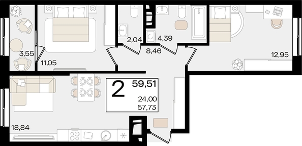 
   Продам 2-комнатную, 59.51 м², Патрики, литер 1.3

. Фото 7.