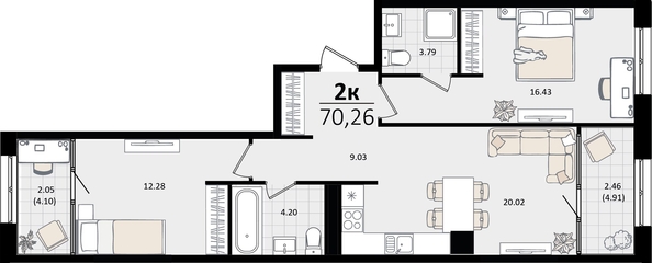 
   Продам 2-комнатную, 70.26 м², Патрики, литер 2

. Фото 7.