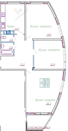 
   Продам 3-комнатную, 94.2 м², Валерия Гассия ул, 4/7к3

. Фото 10.