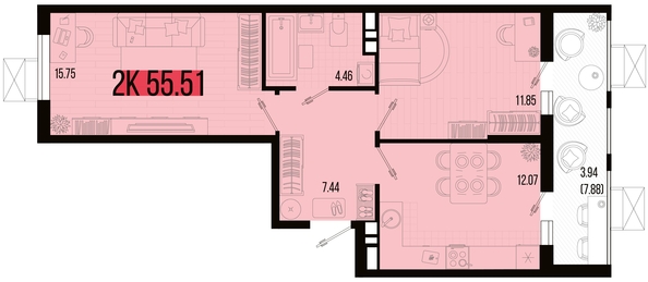 
   Продам 2-комнатную, 55.51 м², Цветной бульвар, литер 1

. Фото 4.