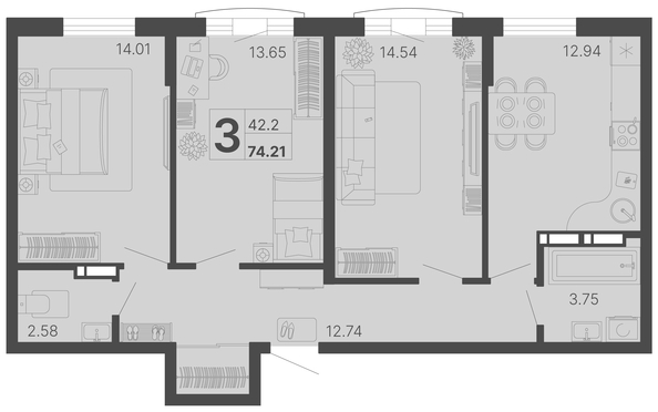 
   Продам 3-комнатную, 74.21 м², Светский лес, литер 4

. Фото 17.