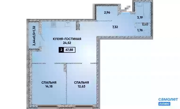 
   Продам 2-комнатную, 67.88 м², Губернский, литера 35

. Фото 16.