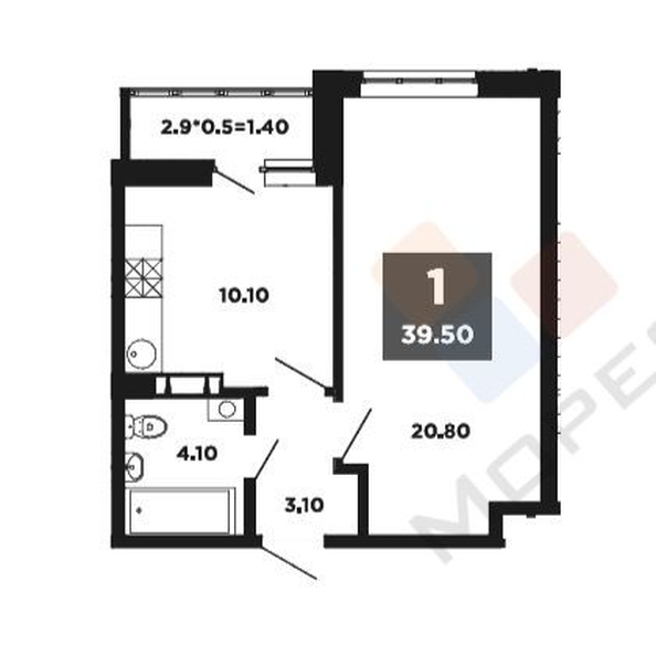 
   Продам 1-комнатную, 38.4 м², Мурата Ахеджака ул, 12к3

. Фото 8.